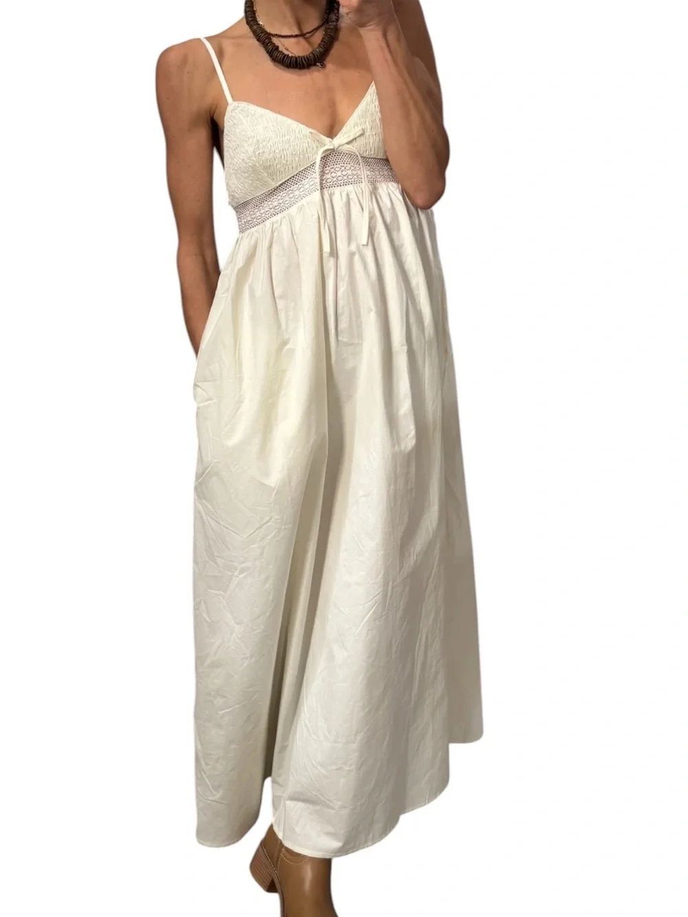 Zara Cotton Poplin Maxi Dress in Ivory s